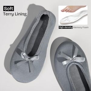 NWOT EverFoams Women's Satin Memory Foam Ballerina Slippers Gray House Shoes
